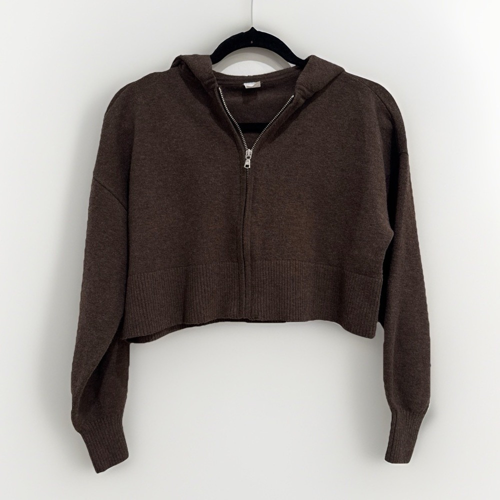 NWT Gilly Hicks Cropped Zip Hoodie Womens XXS Brown Y2K Cozy Soft Sweatshirt
